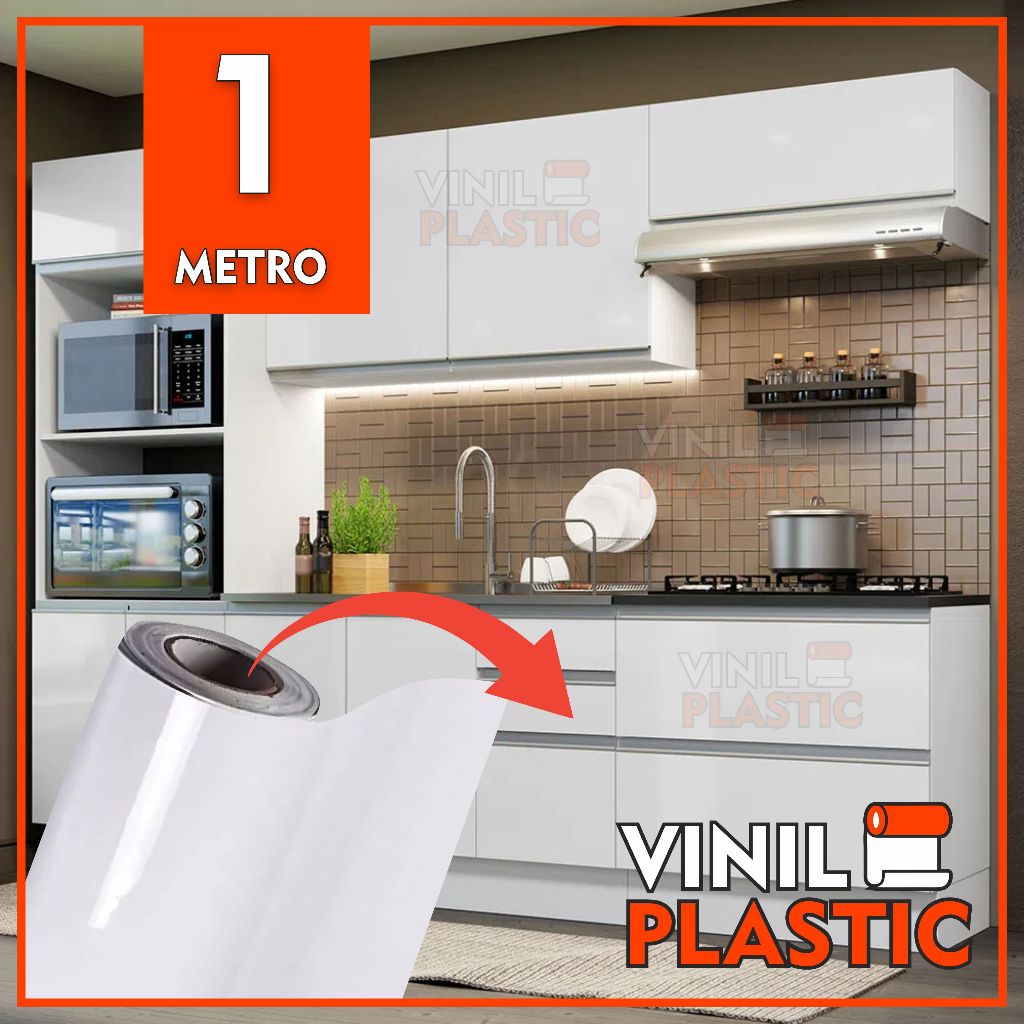 1 Metro x 50CM Adesivo Vinil Lavável Contact Branco Brilho Envelopamento Autocolante envelopamento de móveis paredes personalizado quarto decoração