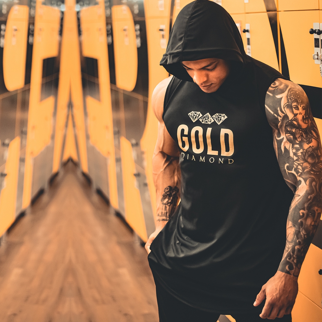 Kit com 10 Regatas Masculina Long Dry Fit com Capuz Gold Diamond