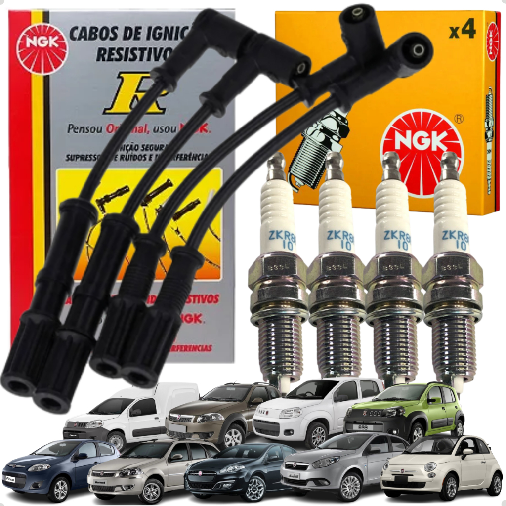 Kit Jogo Cabo E Vela De Ignição Fiat 500 Palio Punto Strada Uno 1.4 - Spare Parts and Accessories for Vehicles