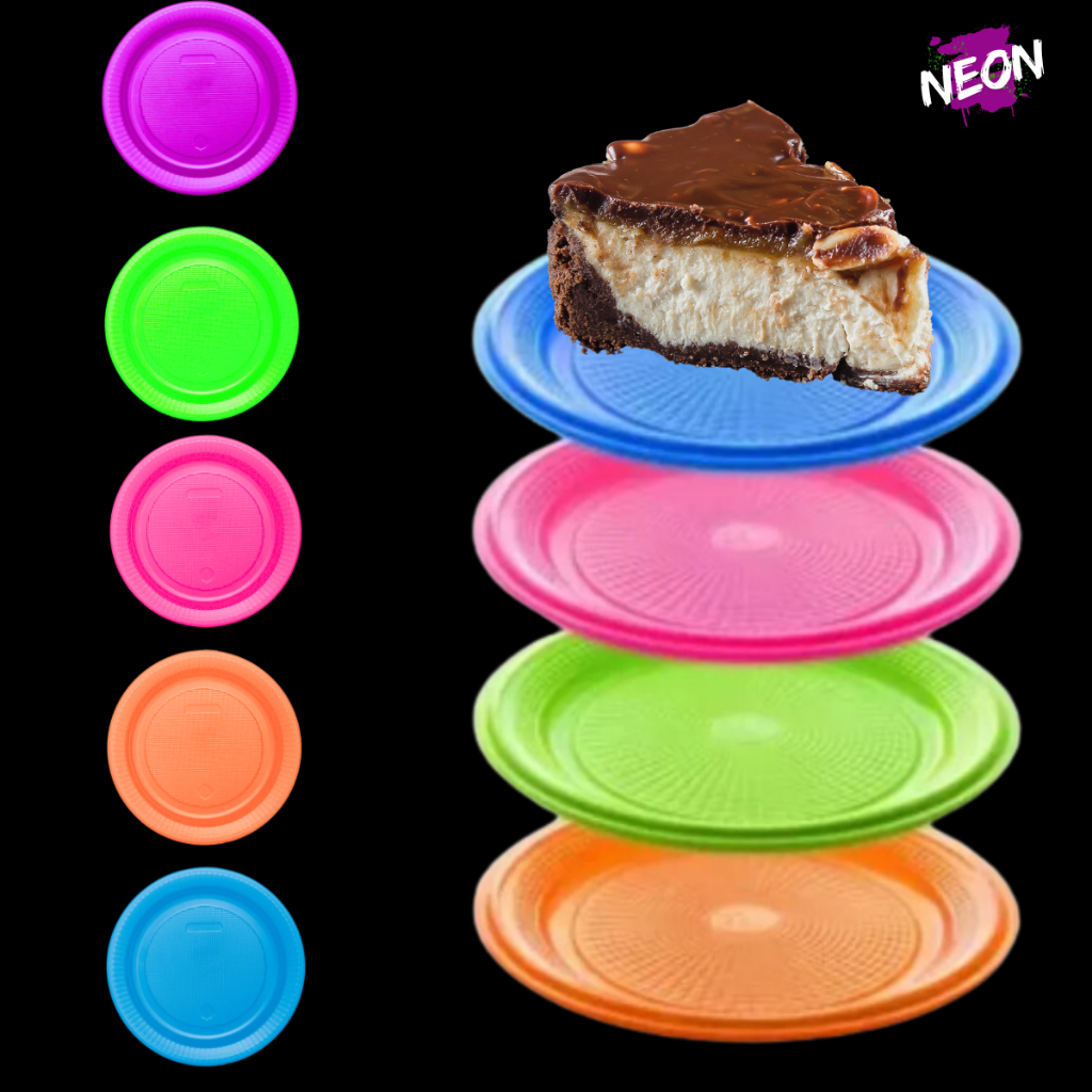 Prato p/ Bolo de Aniversário Neon 15cm Brilha na Luz Negra Sobremesa Colorido Cores Neon