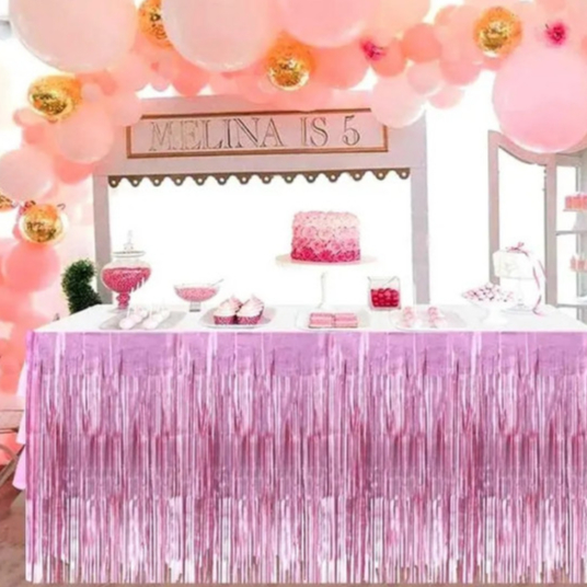 Saia de Mesa Franja Fita Metalizada Para Decoração Festa Aniversário Varias Cores