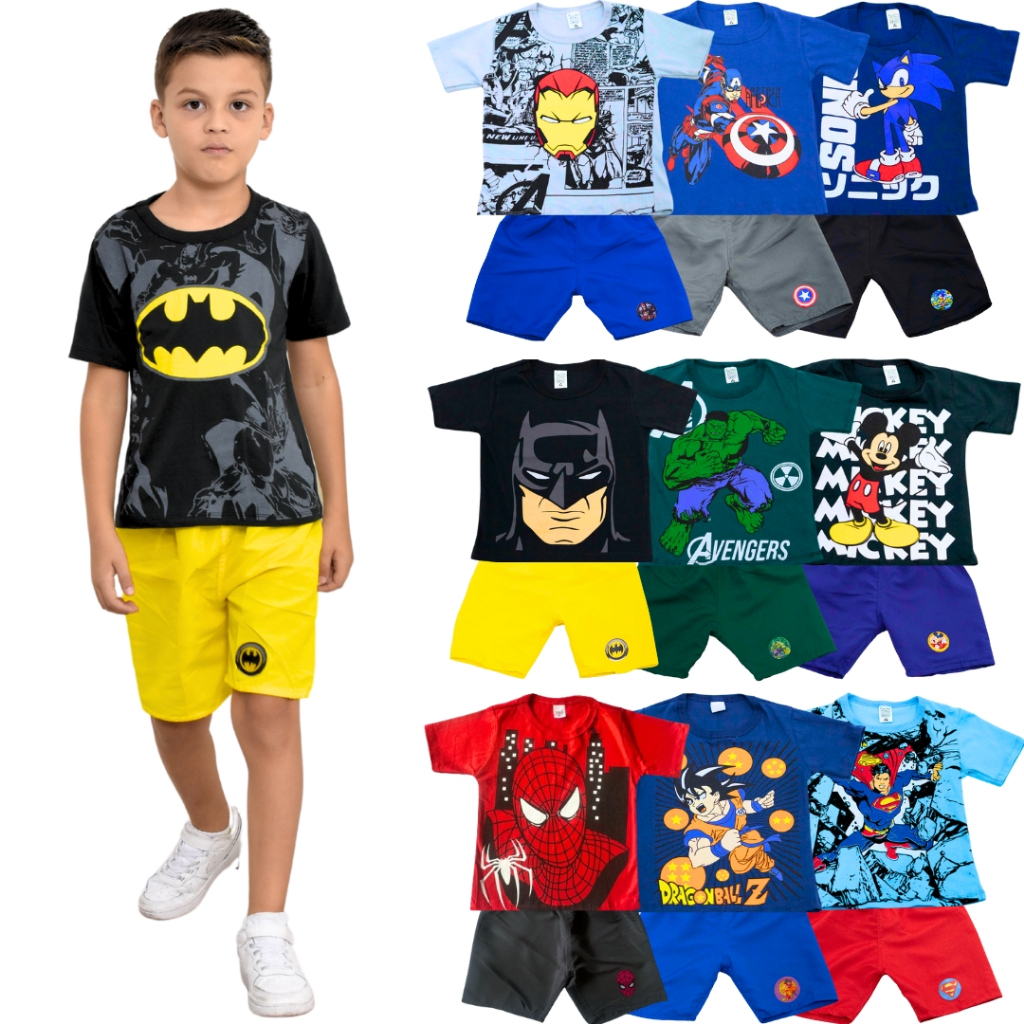 Kit 5 Conjuntos Infantil - 10 Peças De Roupas Menino Sendo 5 Camisetas + 5 Bermudas em Oferta na Shopee