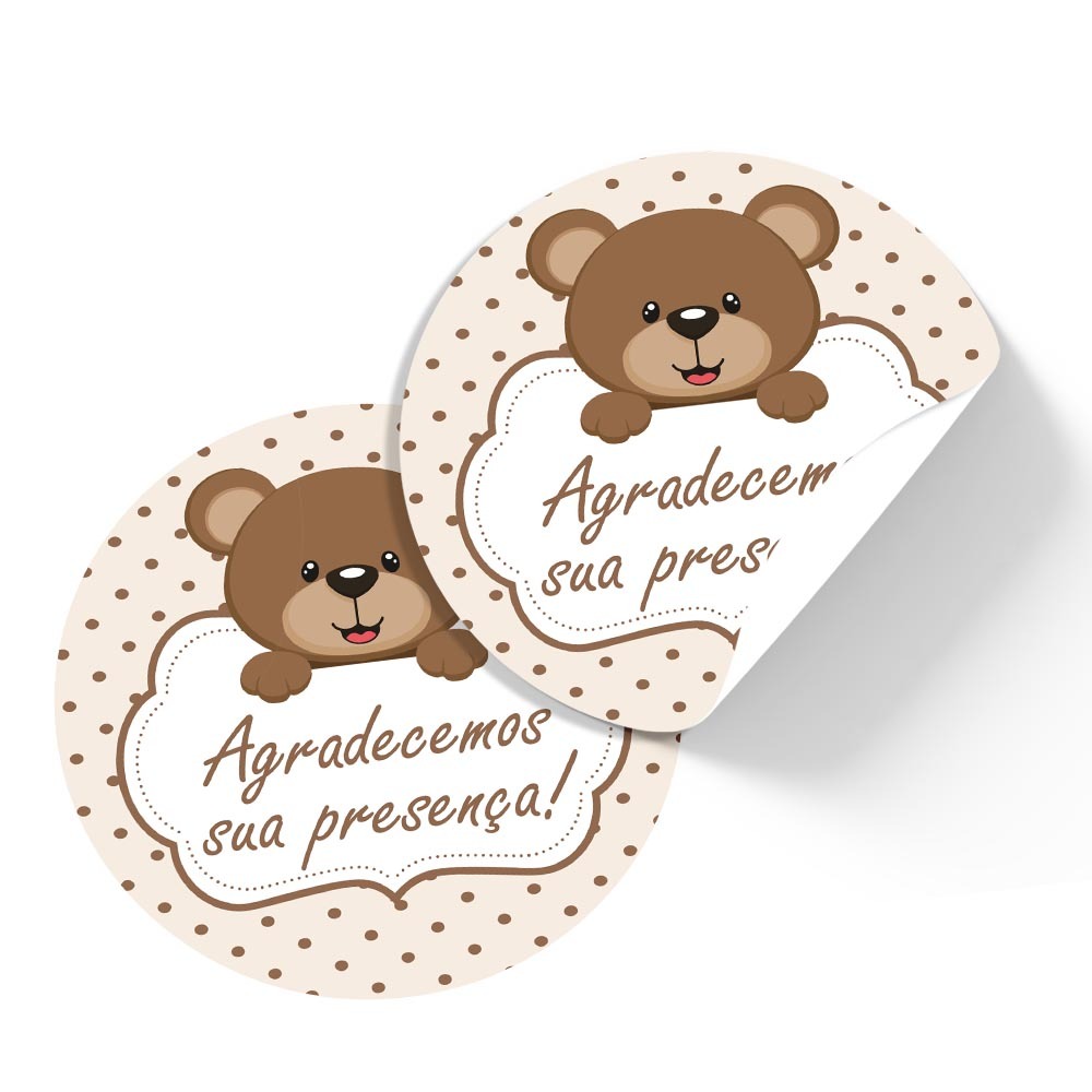 Etiquetas Redondo Maternidade Chá de Bebê Urso ursinho cor neutro em Oferta na Shopee