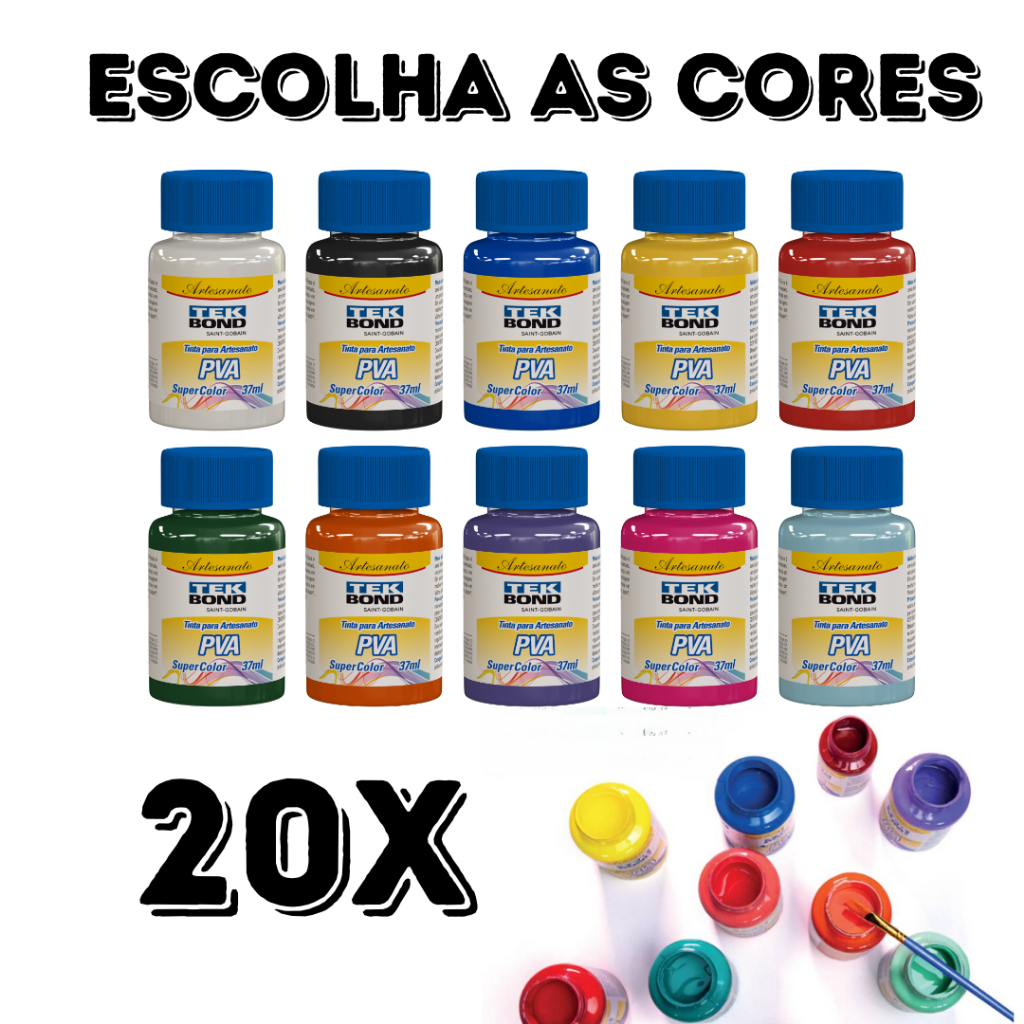 20x Tintas Pva Fosca P/ Artesanato 37ml (escolha as cores)
