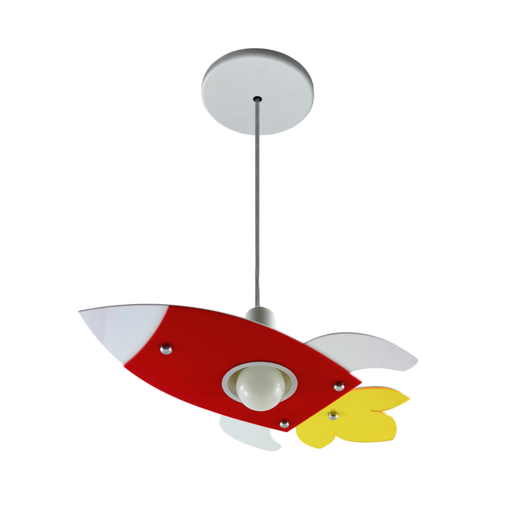 Luminária Pendente Infantil Foguete Vermelho Nave Avião vermelho amarelo branco quarto menino menina