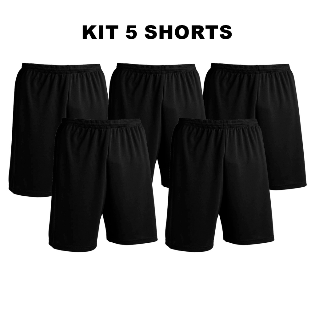 Kit 5 Shorts Calção Bermuda Futebol Dry Fresh Liso Sem Estampa