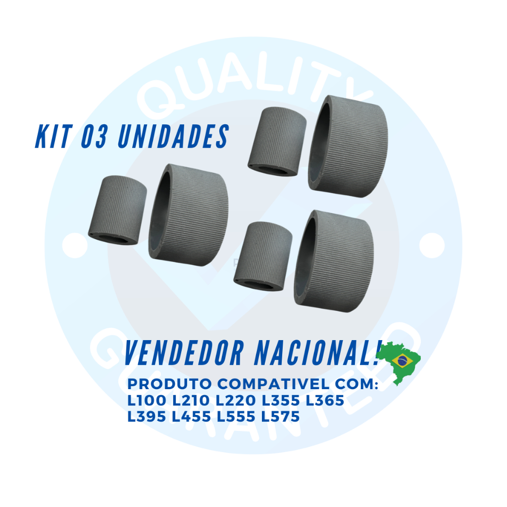 Kit 03 Rolete Borracha de Retardo Pickup Roller Tracionador L355 L210 L375 L220 L110 L365 L395 L455