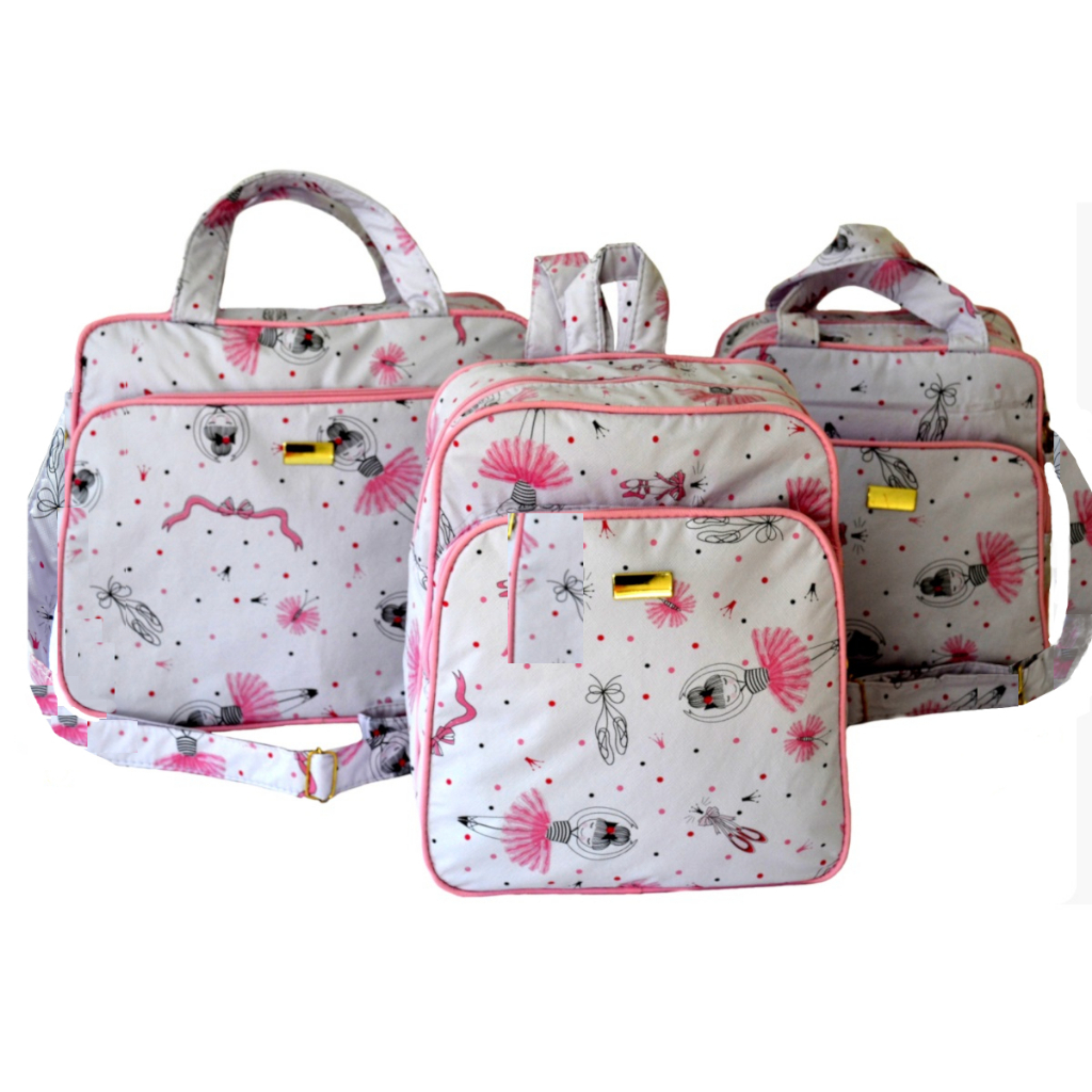 Kit Bolsa Maternidade Mala Bebê Enxoval Bailarina 3 pçs