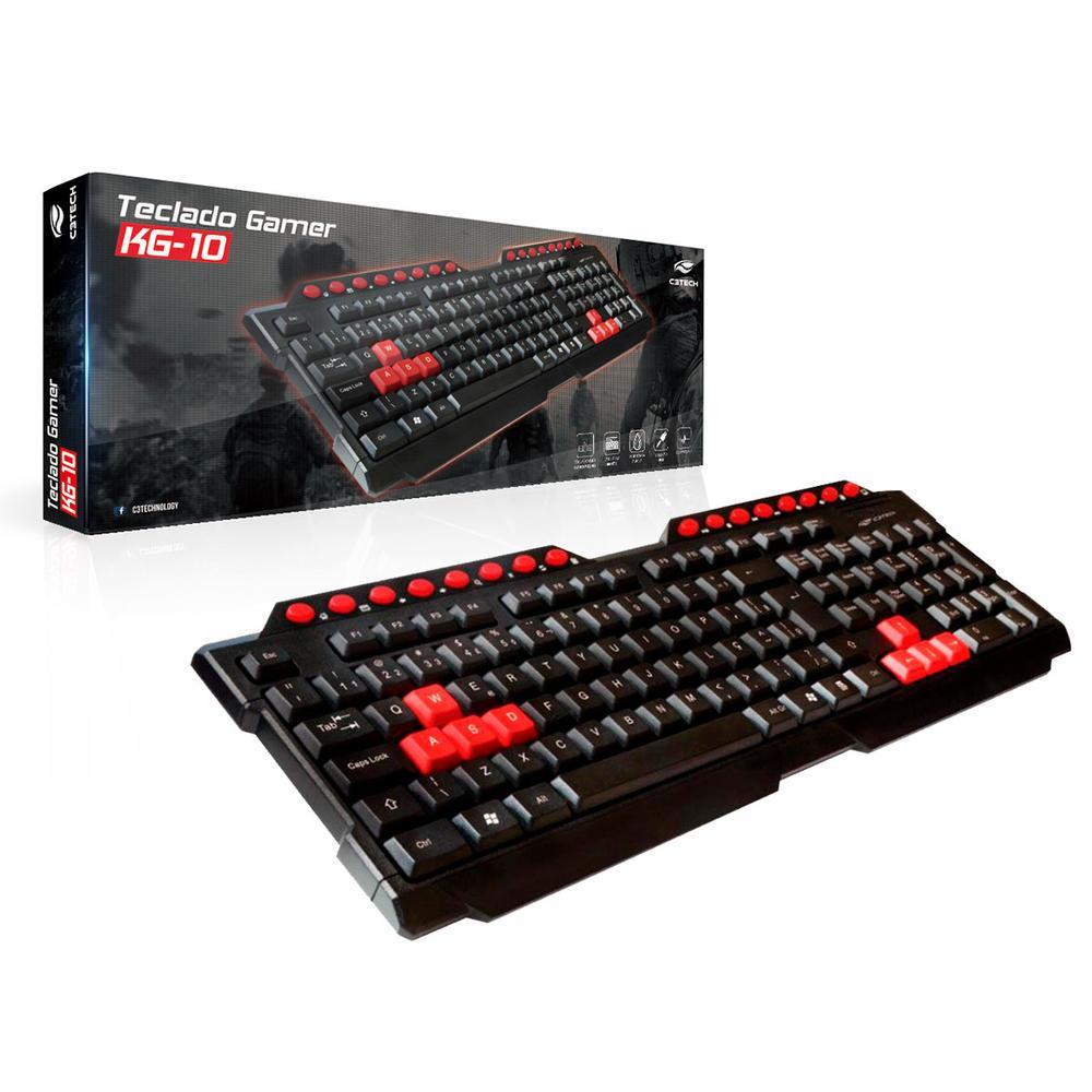 Teclado Gamer C3tech Kg-10bk, USB, ABNT2, Multimídia, Preto E Vermelho, SEM LED