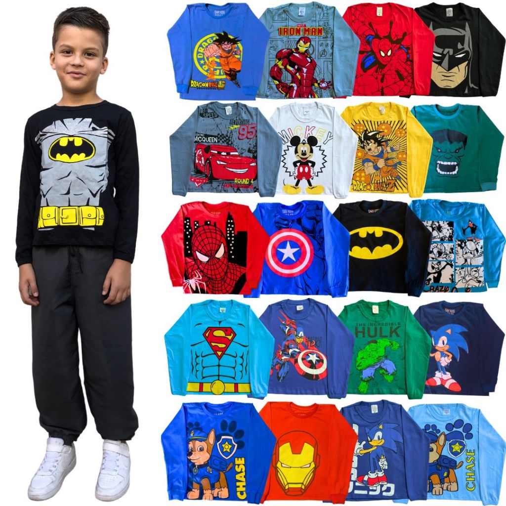 Kit 2 Camiseta infantil manga longa em Oferta na Shopee