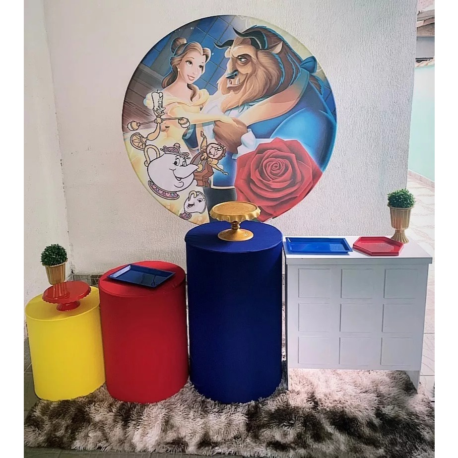 TRIO CAPAS PARA MESAS CILINDROS VESTE FÁCIL CORES DA FOTO - CORES BELA E A FERA