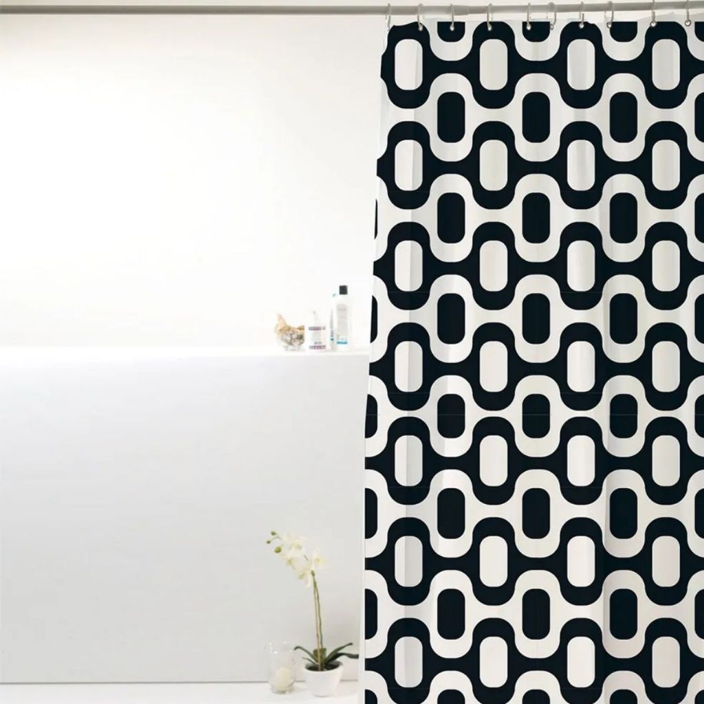 Cortina Para Box Banheiro Poliéster 198cmx180cm Ipanema Preto e Branco