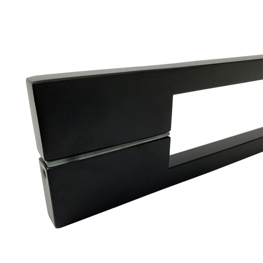 Puxador Porta Pivotante Madeira Vidro Em Aço Inox Twin 40cm Preto