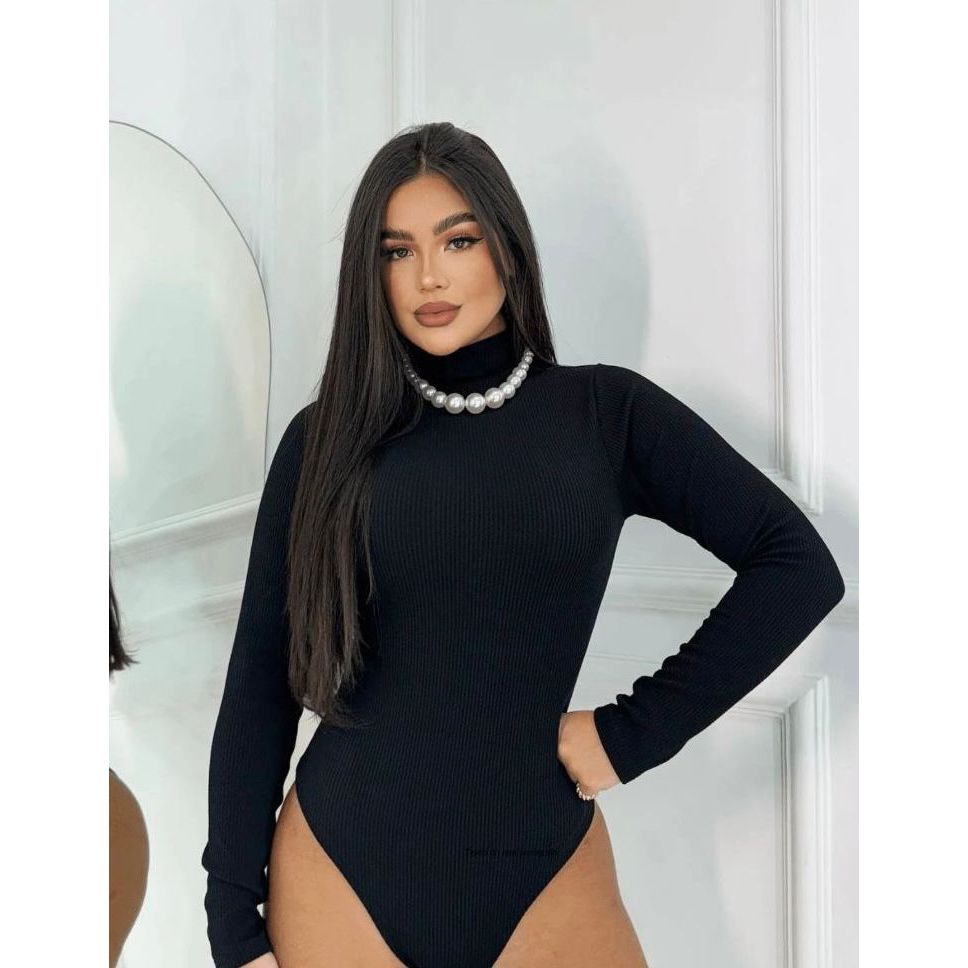 Body Gola Alta Feminino Ribana Manga Longa Moda Coladinho Blogueira- Festa Cacharrel Outon...
