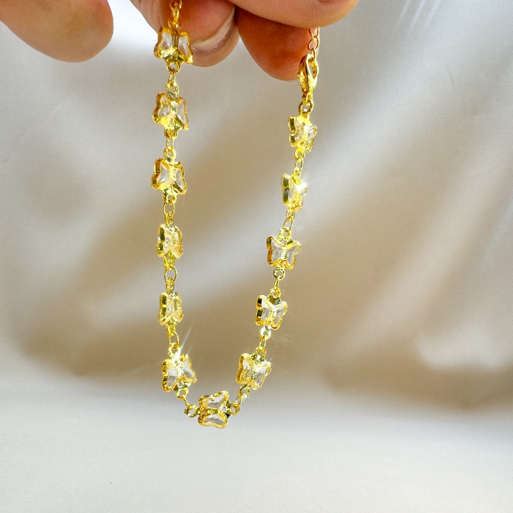 Pulseira de borboleta cristal folheado a ouro