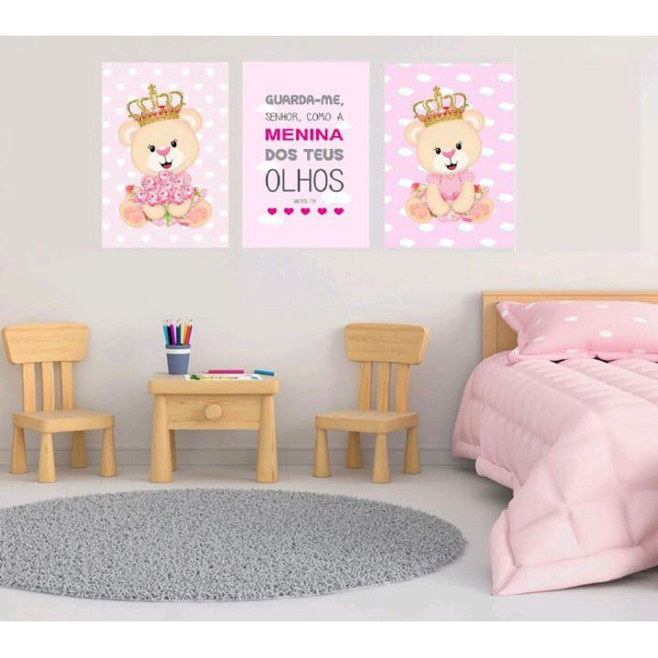 Quadro Decorativo Ursinha Princesa Frases em Oferta na Shopee