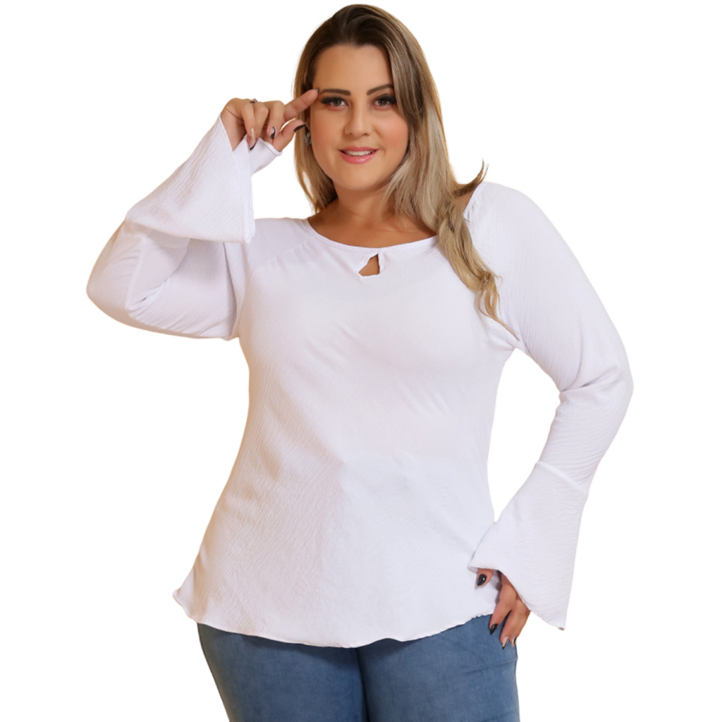 Blusa Feminina Plus Size Manga 3/4 Flare Moda Social M até G3 Tecido Duna