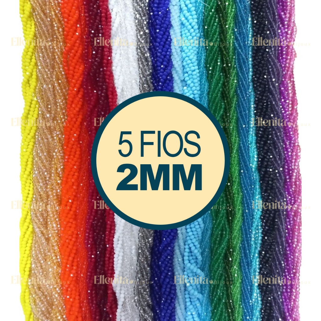 5 Fios de Cristal Achatado Chinês  - 2mm em Oferta na Shopee