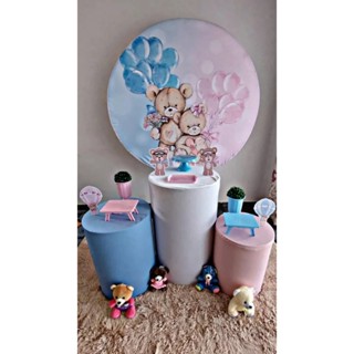 TRIO CAPAS PARA MESAS CILINDROS VESTE FÁCIL CORES - branco, azul e rosa candy colors - chá revelação em Oferta na Shopee