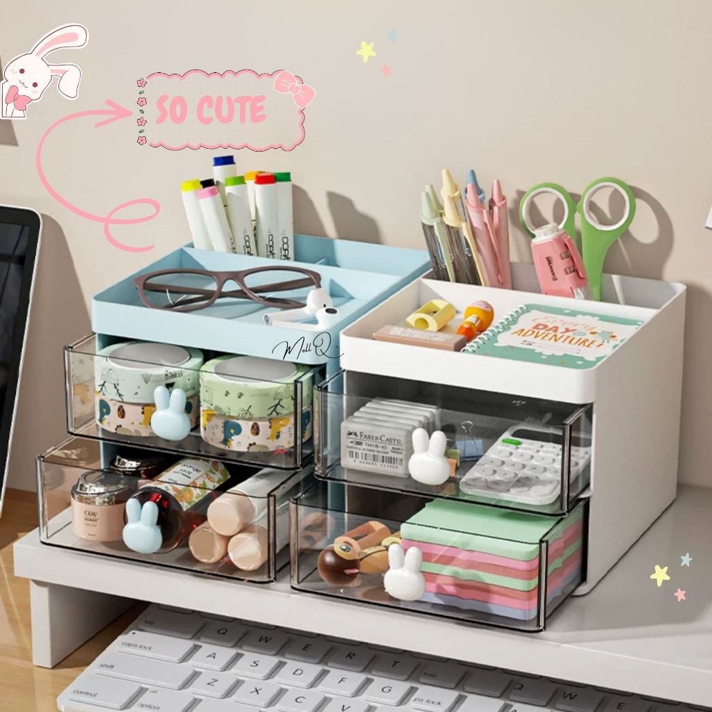 Organizador Porta Coelhos Fofo Gaveta Treco Maquiagem De Mesa Pequeno Multifuncional Estilo Minimalista