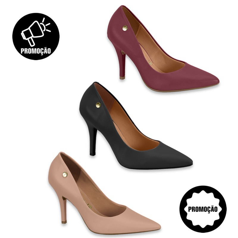 Scarpin Vizzano Nude/Preto/Vinho/Azul Jeans Sapato Social de Bico Fino Feminino Original