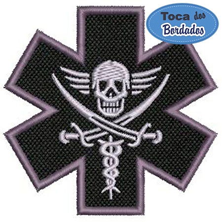 Patch Bordado Socorrista APH Tático 7,5x8 cm Cód.2341 caveira atendimento pré hospitalar estrela da vida negativa