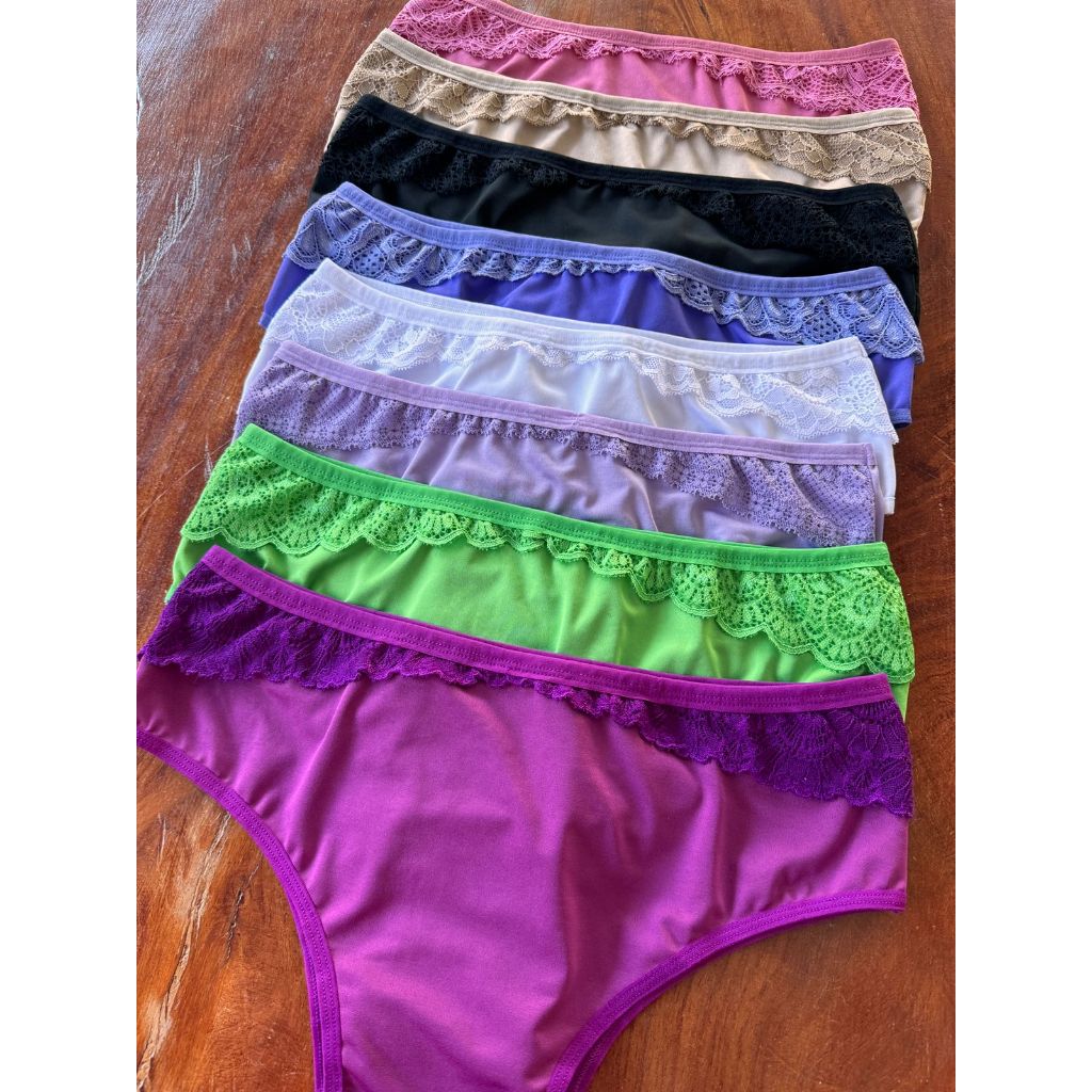 Kit 5 Calcinha Conforto Premium Feminina Microfibra e Forro em Algodão Com Renda Lisa Plus em Oferta na Shopee