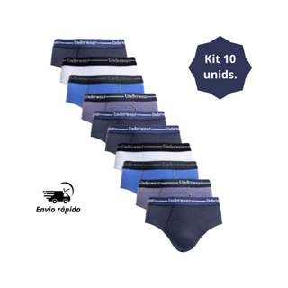 Kit 10 Cueca Adulto 100% algodão com forro tradicional/normal/slip/com elástico aparente em Oferta na Shopee