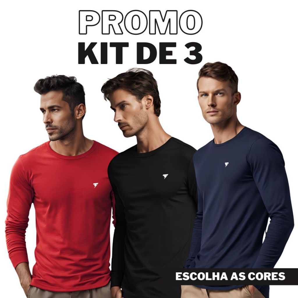 Kit 3 Camisas Segunda Pele com Proteção Uv+50 Unissex Esportes e Atividades ao Ar Livre em Oferta na Shopee