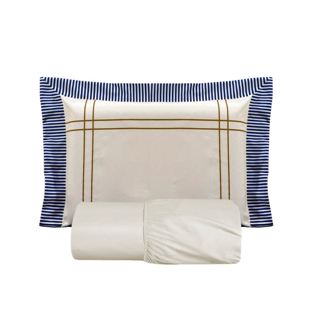 Jogo Lençol Solteiro Algodão Percal 180 Fios 02 Peças Porcelana Jogo Cama Juvenil Fronha Estampada