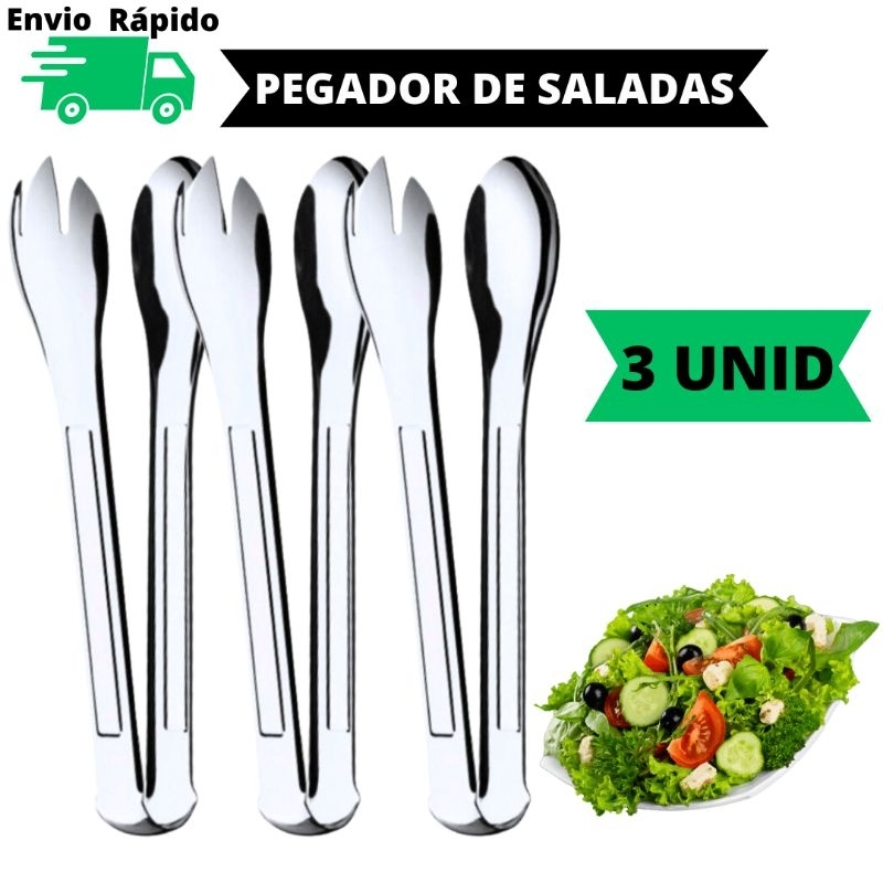 03 Pegadores De Salada 20 cm Kit Pegador Multiuso 100% Aço Inox Para Cozinha Restaurante Buffet Pousada Hoteis Churrasco Jogo Resistente Qualidade Presente Chá De Cozinha Casamento