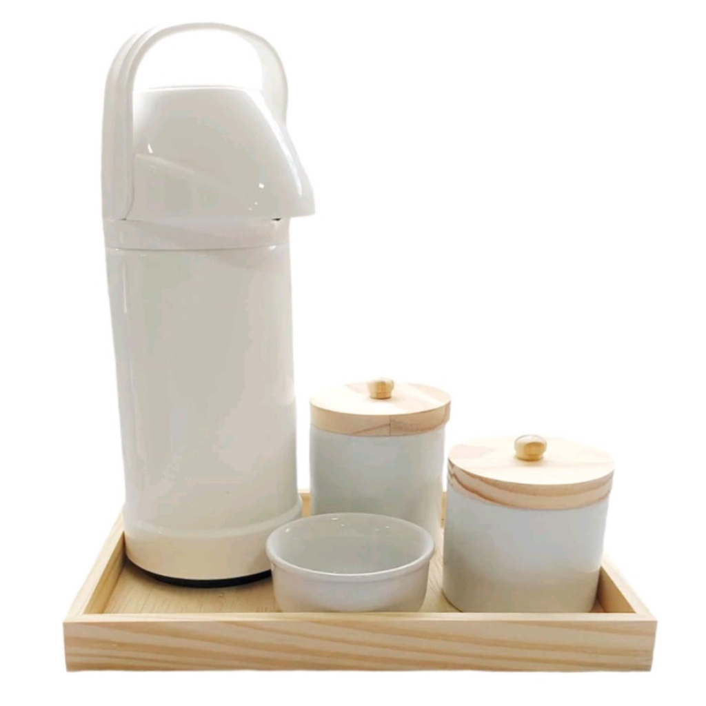 Kit Higine bebê porcelana bandeja retangular garrafa térmica 1 litro branco gelo completo ...