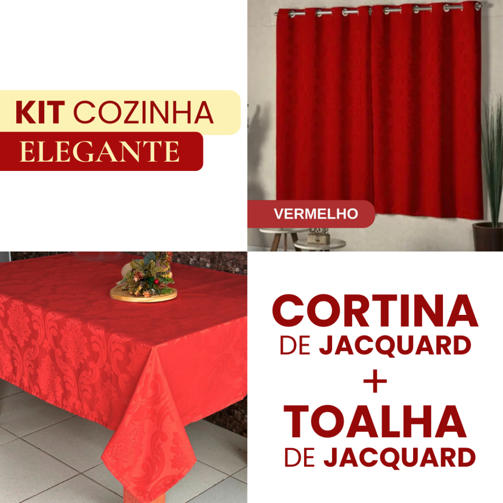 Kit Cortina Jacquard 200x130 com Toalha de Mesa 6 Lugares Luxo Elegante Tecido Grosso Cores Lindas Decoração Casa