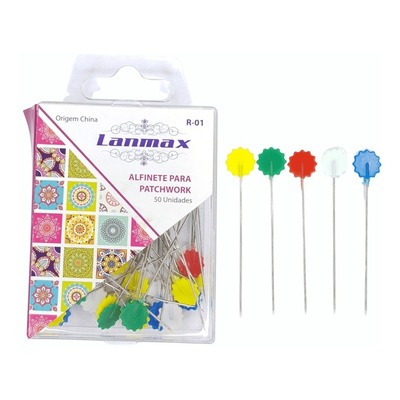 50 Alfinetes Cabeça Cores Patchwork Costura Aplique em Oferta na Shopee