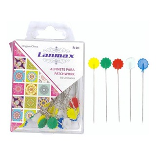 50 Alfinetes Cabeça Cores Patchwork Costura Aplique em Oferta na Shopee