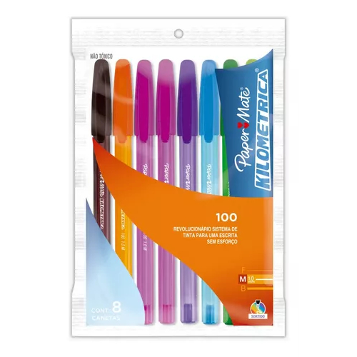 Caneta Paper Mate Kilométrica 8 Cores Ponta 1.0 em Oferta na Shopee