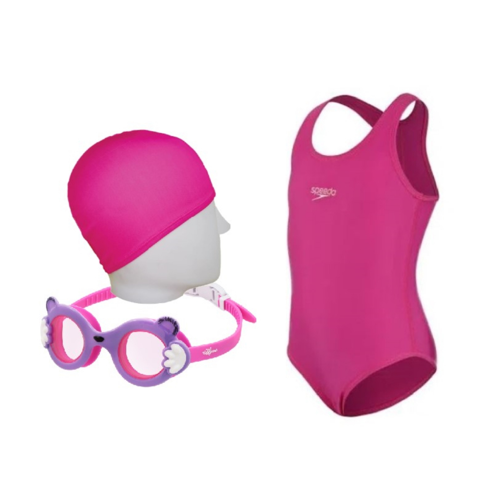 Kit Natação Speedo Maiô Vital Infantil Lycra + Óculos Baloo Antiembaçante + Touca Tecido 4 a 6 Anos