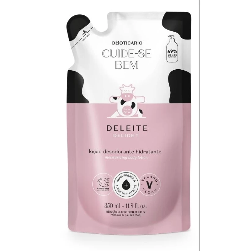 Refil Loção Hidratante Desodorante Corporal Cuide-se Bem Deleite, boa noite ou rosa e algodão 350ml