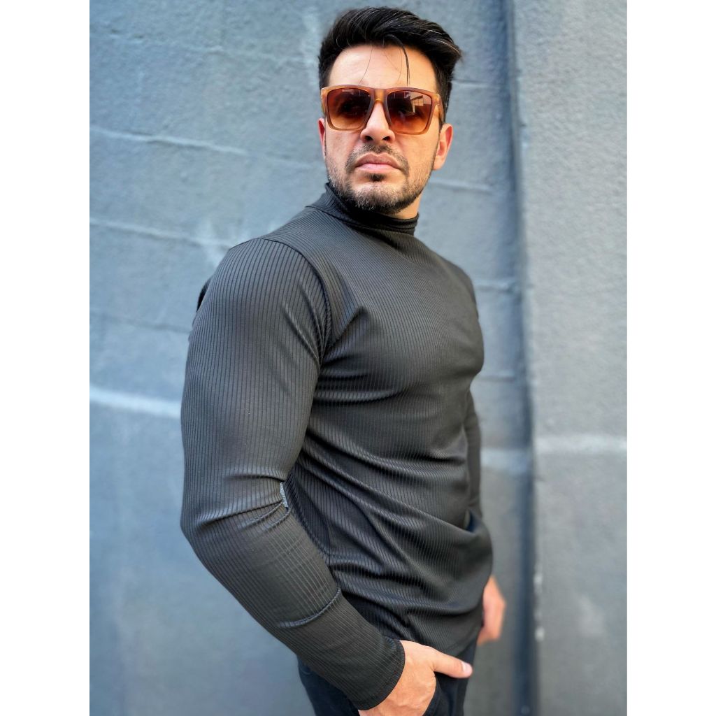 Blusa Cacharrel Masculina Canelada Gola Alta Malha Premium em Oferta na Shopee