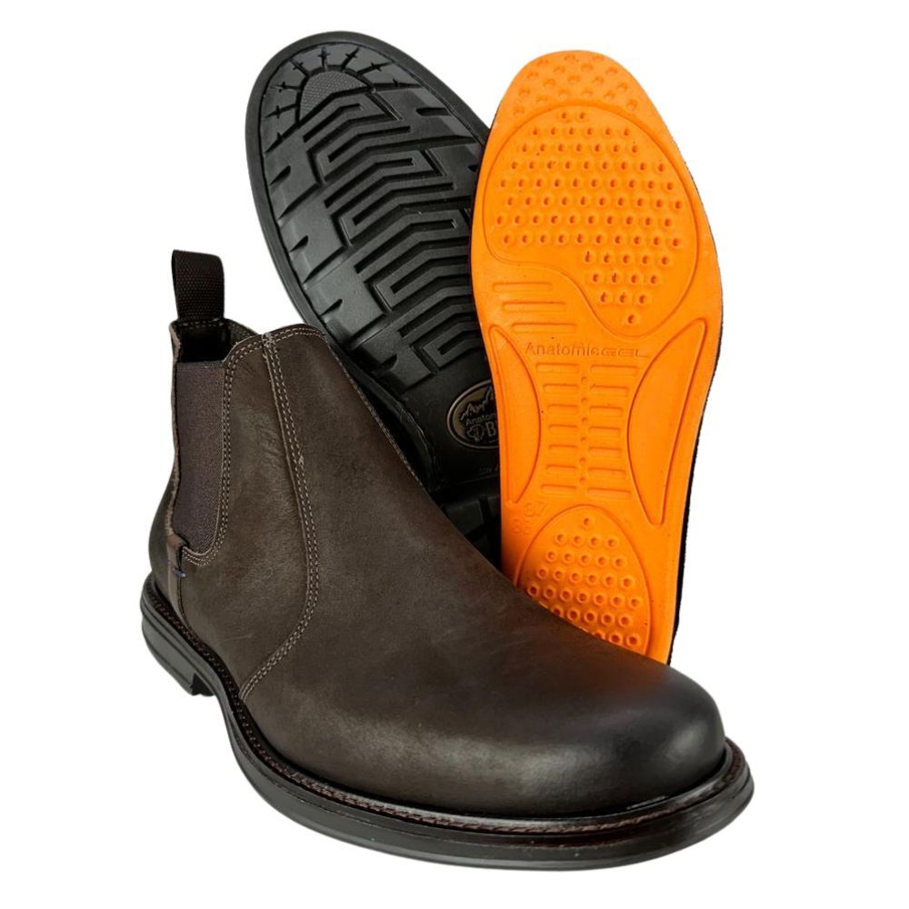 Botina Masculina Anatomic Gel Vintage Brown Semi Cromo Castanho Couro Legítimo Artesanal Ref. 8711