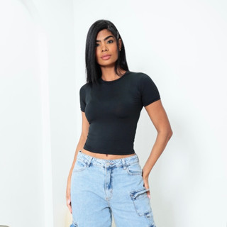 Baby Tee Feminina - Blusa Slim Fit Manga Curta Blusa de Compressão - Várias Cores