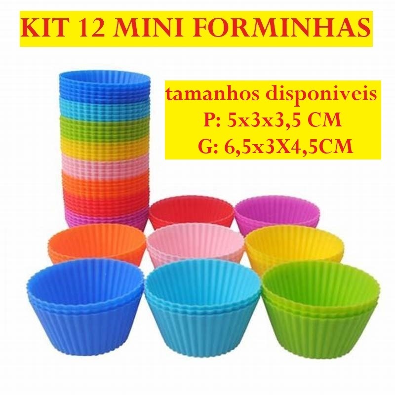 OFERTA KIT 12 Mini Forminha De Silicone 5x3x2CM E 6,5x3X4,5Cm Para Bolo Forma De Cupcakes Prático E Ùtil Colorido em Oferta na Shopee