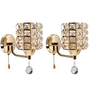 Kit com 2 arandelas luminárias de parede decorativa de cristal moderna luxuosa dourada em Oferta na Shopee