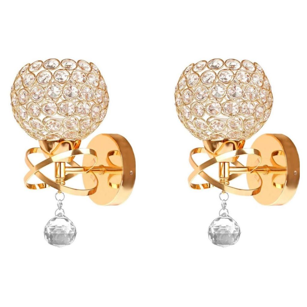 Kit com 2 luminárias de parede arandela redona de cristal moderna luxuosa dourada em Oferta na Shopee