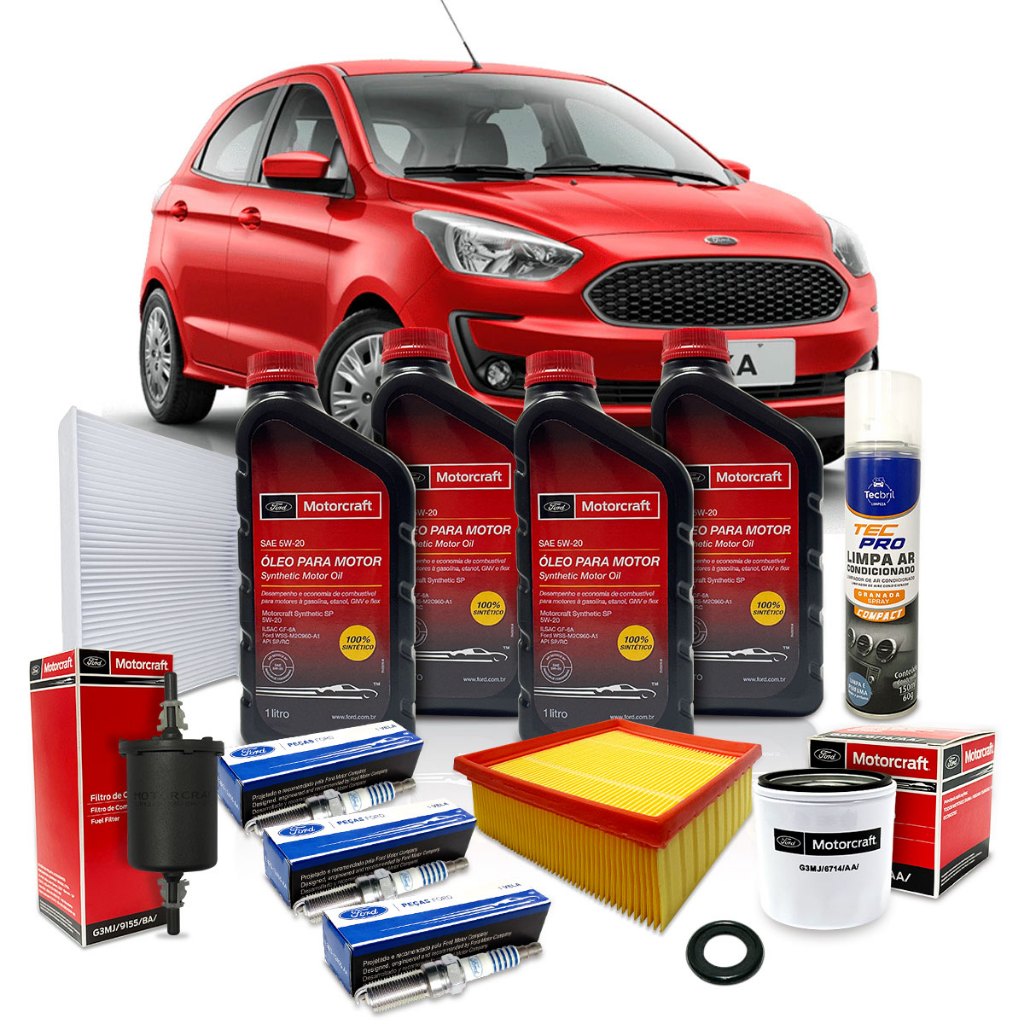 Kit Revisão Troca de Óleo + Jogo de Velas Motorcraft 5w20 Ford Ka 1.0 2018 2019 2020 2021