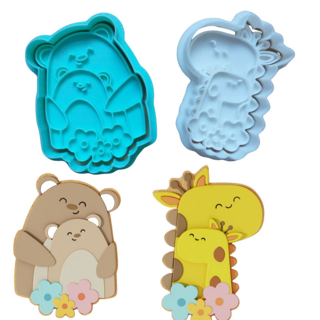 Cortador de Biscoito para Confeitaria e Artesanato Mamãe Urso e Mamãe Girafa com Filhotes CT11471