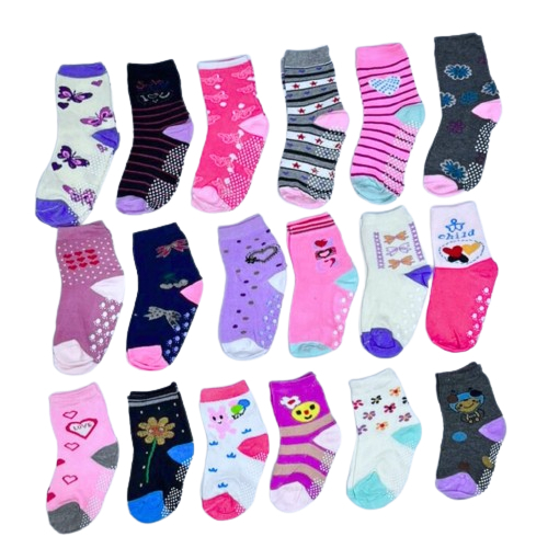 Kit 12 Pares Meias Infantil Menina Estampada Antiaderente / De 0-6 meses