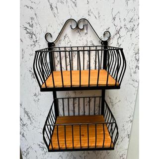 Fruteira de Parede 2 andares Rústica ferro e madeira em Oferta na Shopee