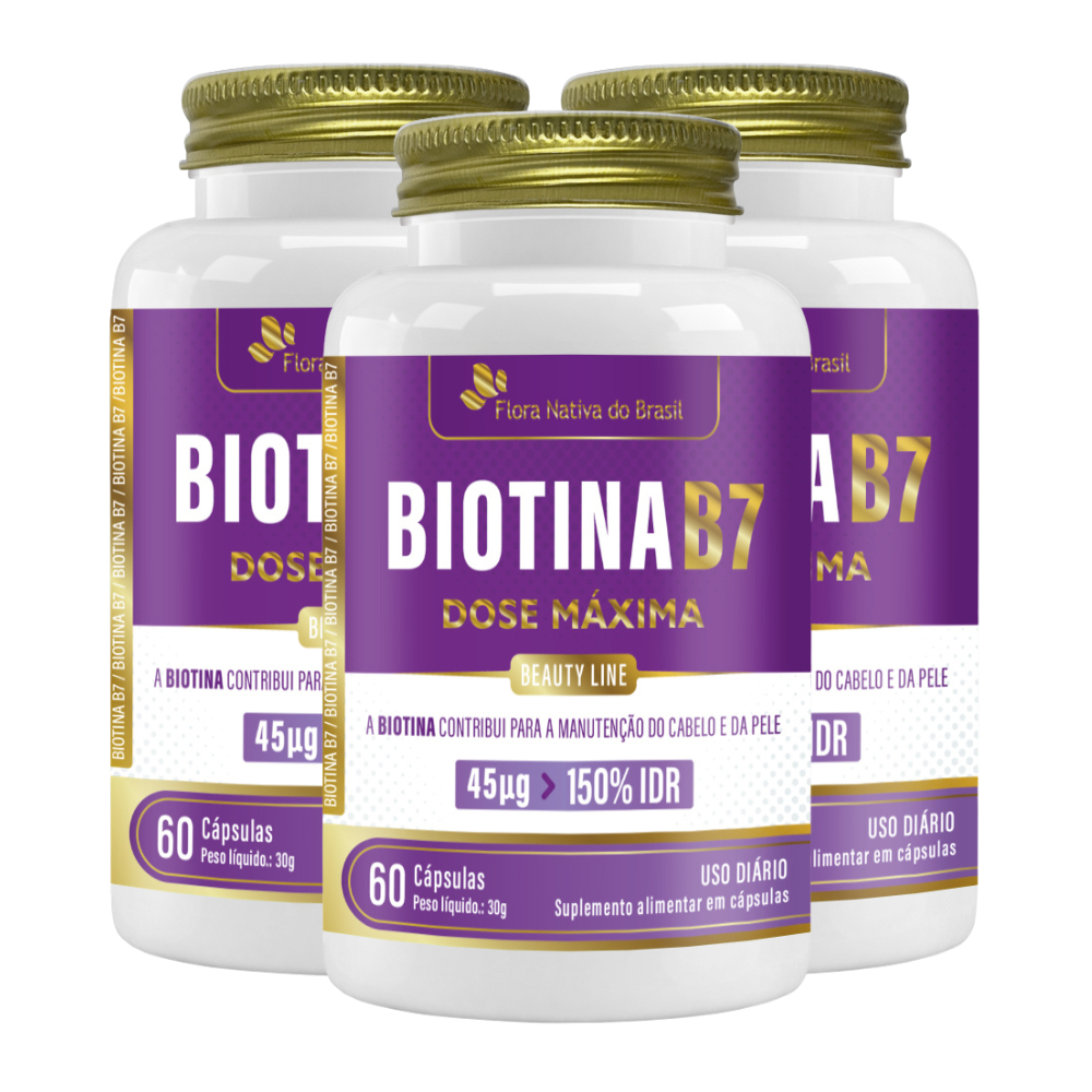 Kit 3 Biotina ( Vitamina B7 45mcg 150 IDR) 60 Caps Flora Nativa