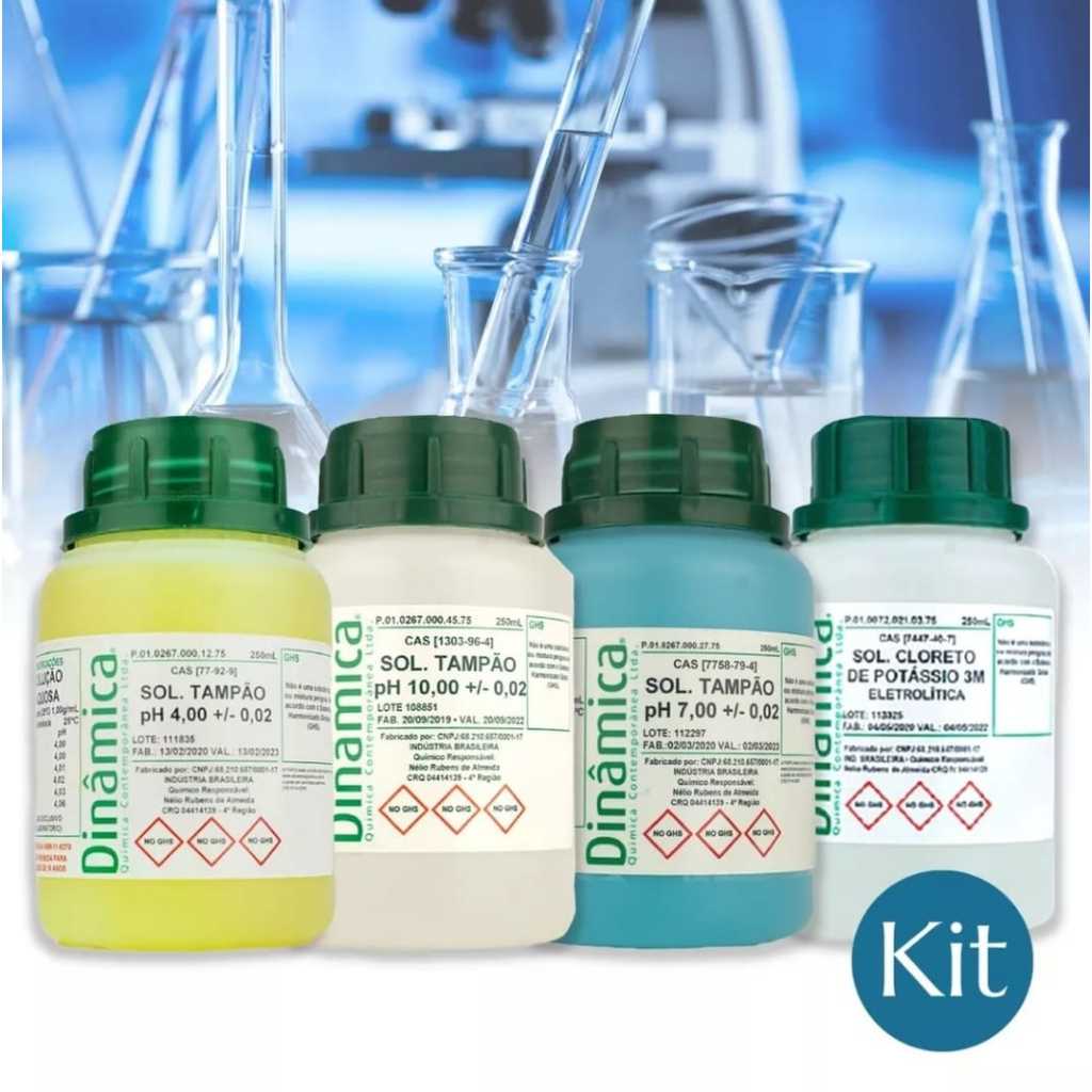 Soluções Phmetro Tampão Calibrador De Ph 4, 7, 10 E Kcl 3 M